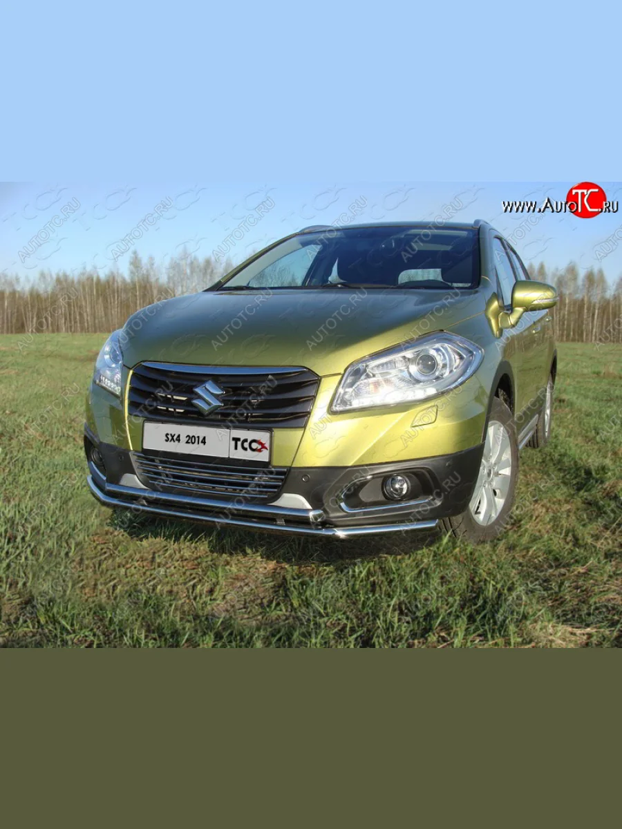Защита переднего бампера нижняя двойная 42,4*42,4 мм ТСС Тюнинг Suzuki SX4 JYB, JYA хэтчбэк дорестайлинг (2013-2016) (нержавейка)  в Перми Пермском крае