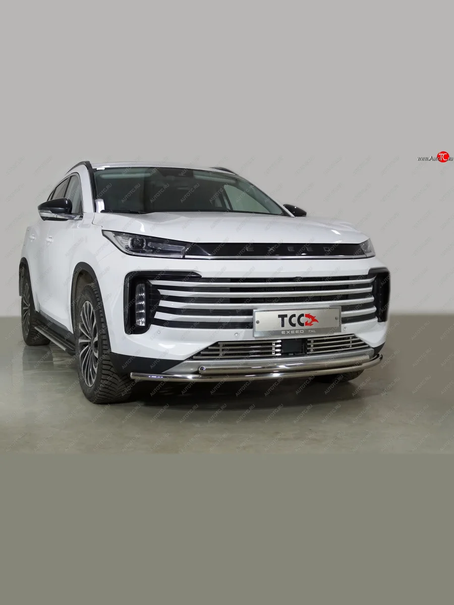 Защита переднего бампера нижняя двойная 42,4*42,4 мм ТСС Тюнинг EXEED TXL 1-ый рестайлинг (2021-2025) (нержавейка)  в Керчи Республика Крым