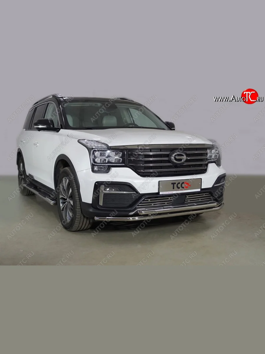 Защита переднего бампера нижняя двойная 42,4*42,4 мм ТСС Тюнинг GAC GS8 (2016-2023) (нержавейка)  с доставкой в г. Керчь