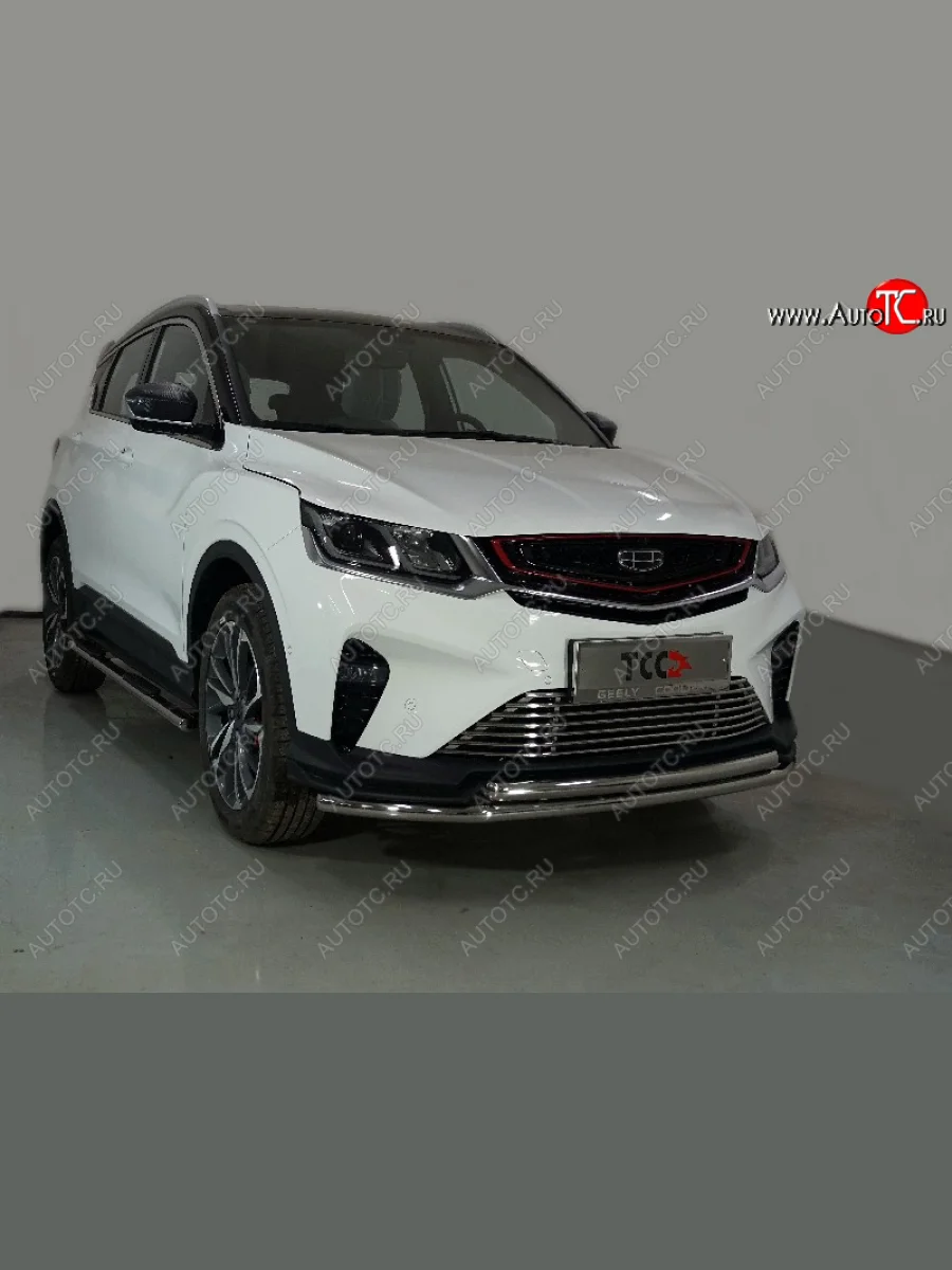 Защита переднего бампера нижняя двойная 42,4*42,4 мм ТСС Тюнинг Geely Coolray SX11 дорестайлинг (2018-2023) (нержавейка)  в Перми Пермском крае