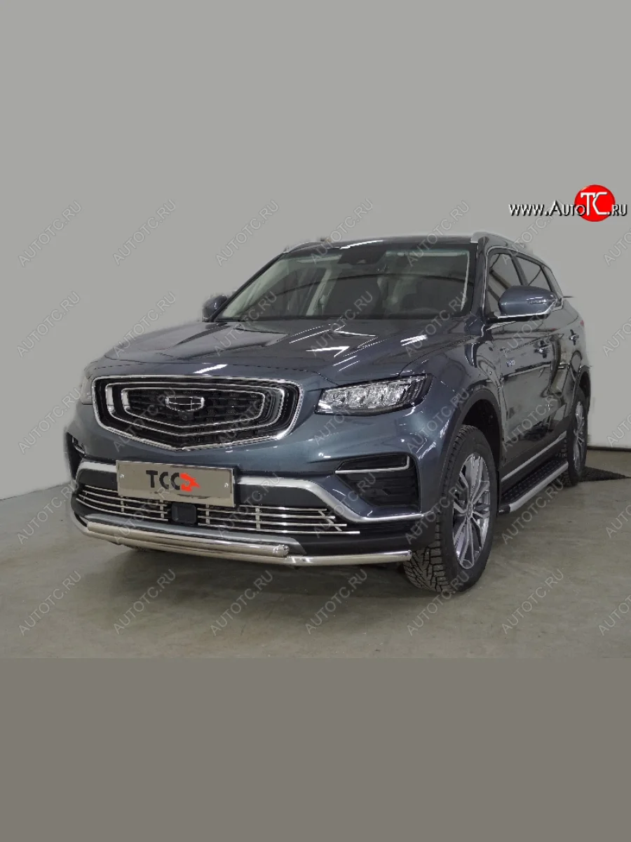 Защита переднего бампера нижняя двойная 42,4*42,4 мм ТСС Тюнинг Geely Atlas Pro NL3 (2019-2025) (нержавейка)  в Керчи Республика Крым