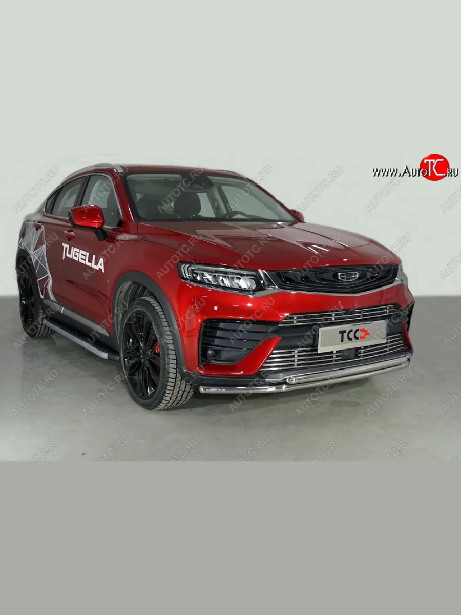 Защита переднего бампера нижняя двойная 42,4*42,4 мм ТСС Тюнинг Geely Tugella FY11,HPBA4 рестайлинг (2022-2025) (нержавейка)  в Самаре Самарской области