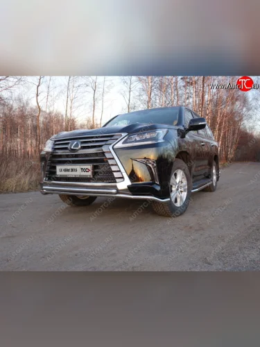 Защита переднего бампера нижняя двойная 42,4*42,4 мм кроме F-Sport ТСС Тюнинг (нержавейка) Lexus LX450d  J200 - LX570  J200