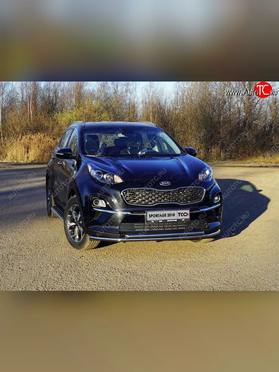 Защита переднего бампера нижняя двойная 42,4*42,4 мм ТСС Тюнинг  KIA Sportage (2018-2022) 4 QL (нержавейка)  с доставкой в г. Керчь