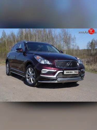 Защита переднего бампера нижняя двойная 42,4*42,4 мм ТСС Тюнинг (нержавейка) INFINITI Qx50  J50 (2015-2018) рестайлинг