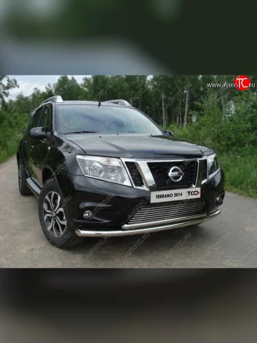 Защита передняя нижняя двойная 60,3*42,4 мм ТСС Тюнинг (нержавейка) Nissan Terrano D10 дорестайлинг (2013-2016)