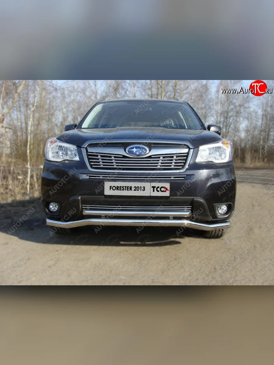 Защита переднего бампера нижняя двойная 60,3*42,4 мм ТСС Тюнинг Subaru Forester SJ дорестайлинг (2012-2016) (нержавейка)  в Самаре Самарской области