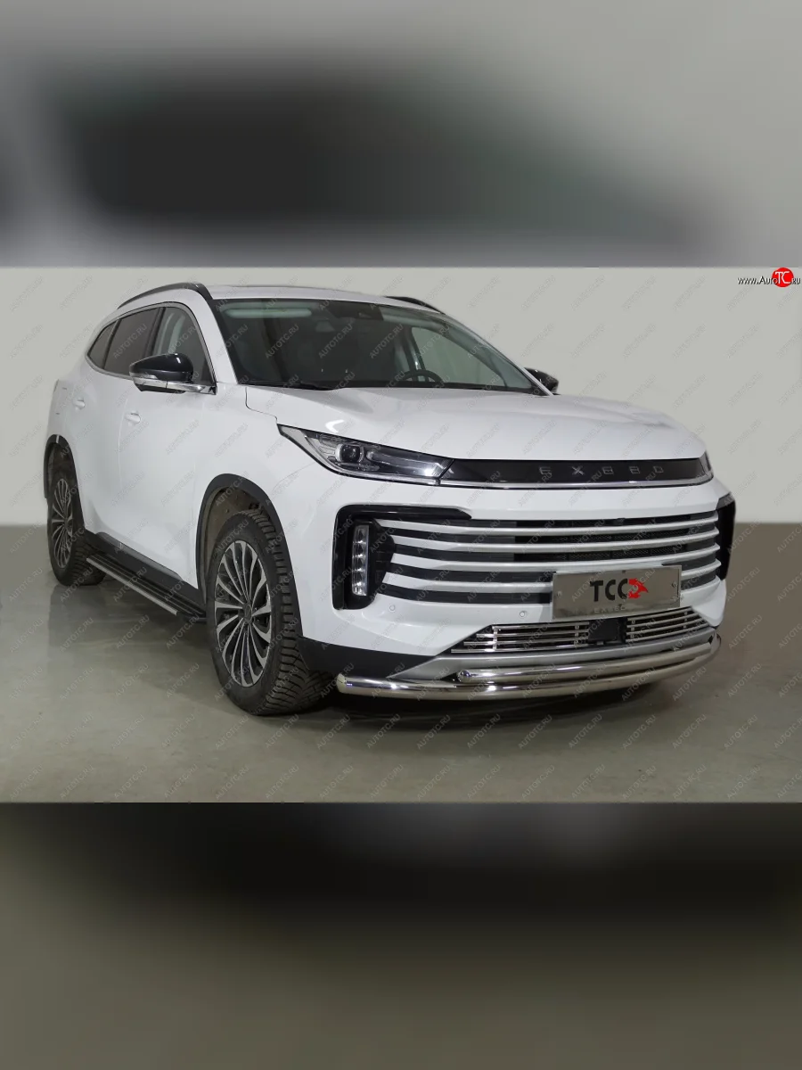 Защита переднего бампера нижняя двойная 60,3*42,4 мм ТСС Тюнинг EXEED TXL 1-ый рестайлинг (2021-2025) (нержавейка)  в Керчи Республика Крым