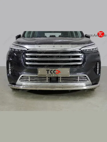 Защита переднего бампера нижняя двойная 60,3*42,4 мм ТСС Тюнинг (нержавейка) EXEED VX дорестайлинг (2020-2023)