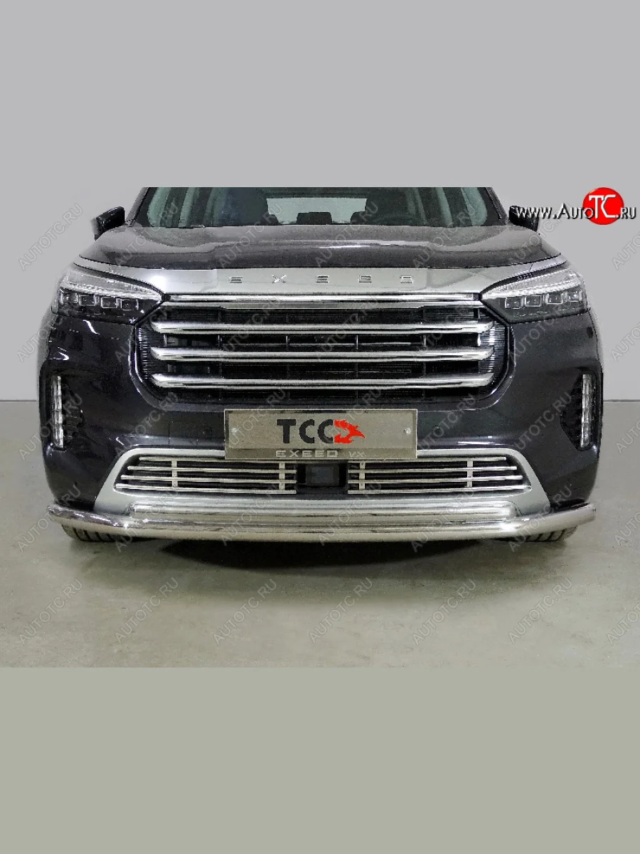 Защита переднего бампера нижняя двойная 60,3*42,4 мм ТСС Тюнинг EXEED VX дорестайлинг (2020-2023) (нержавейка)  в Самаре Самарской области
