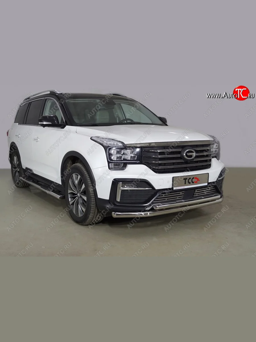 Защита переднего бампера нижняя двойная 60,3*42,4 мм ТСС Тюнинг GAC GS8 (2016-2023) (нержавейка)  с доставкой в г. Керчь