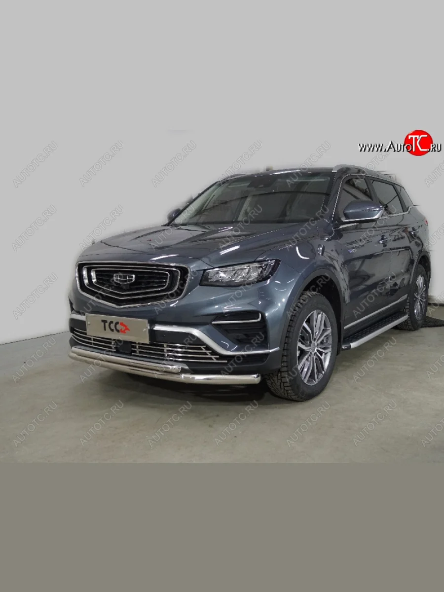 Защита переднего бампера нижняя двойная 60,3*42,4 мм ТСС Тюнинг Geely Atlas Pro NL3 (2019-2025) (нержавейка)  в Керчи Республика Крым