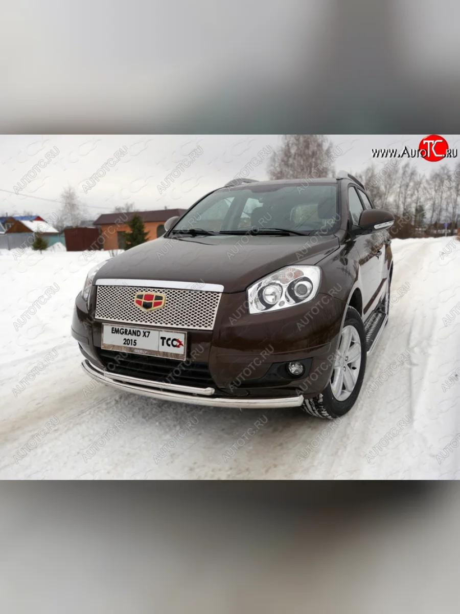 Защита переднего бампера нижняя двойная 60,3*42,4 мм ТСС Тюнинг Geely Emgrand X7 дорестайлинг (2011-2015) (нержавейка)  в Керчи Республика Крым