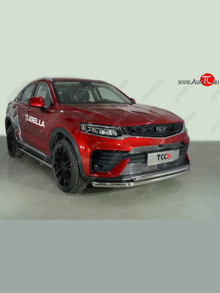 Защита переднего бампера нижняя двойная 60,3*42,4 мм ТСС Тюнинг Geely Tugella FY11,HPBA4 дорестайлинг (2019-2023) (нержавейка)  в Самаре Самарской области