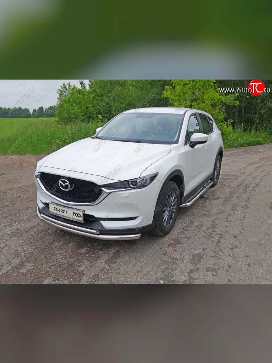 Защита переднего бампера нижняя двойная 60,3*42,4 мм ТСС Тюнинг Mazda CX-5 KF (2016-2025) (нержавейка)  в Самаре Самарской области