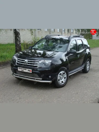 Защита переднего бампера нижняя двойная 60,3*42,4 мм ТСС Тюнинг (нержавейка) Renault Duster  HS (2010-2015) дорестайлинг