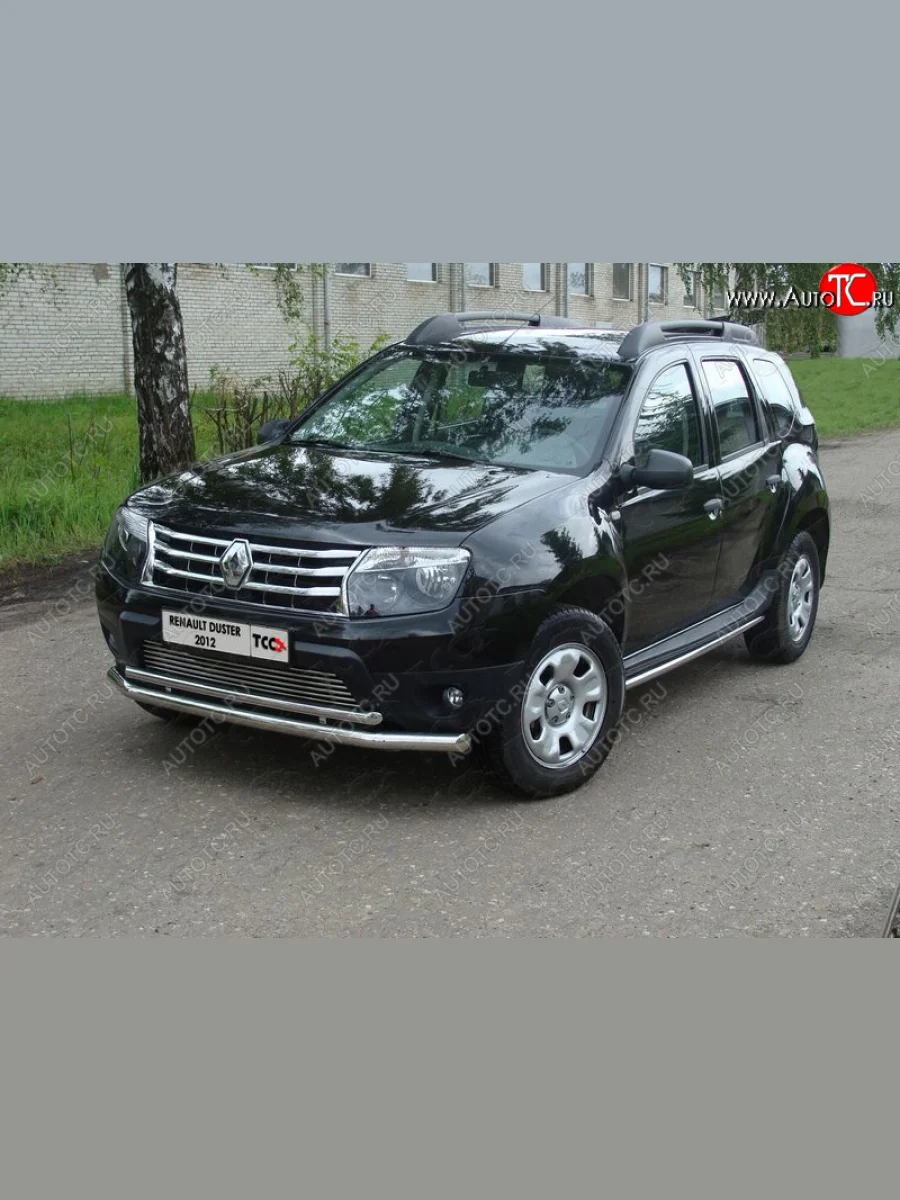 Защита переднего бампера нижняя двойная 60,3*42,4 мм ТСС Тюнинг Renault Duster HS дорестайлинг (2010-2015) (нержавейка)  в Керчи Республика Крым