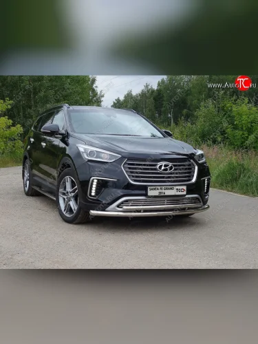 Защита переднего бампера нижняя двойная 60,3*42,4 мм ТСС Тюнинг (нержавейка) Hyundai Grand Santa Fe  1 DM (2016-2018) рестайлинг