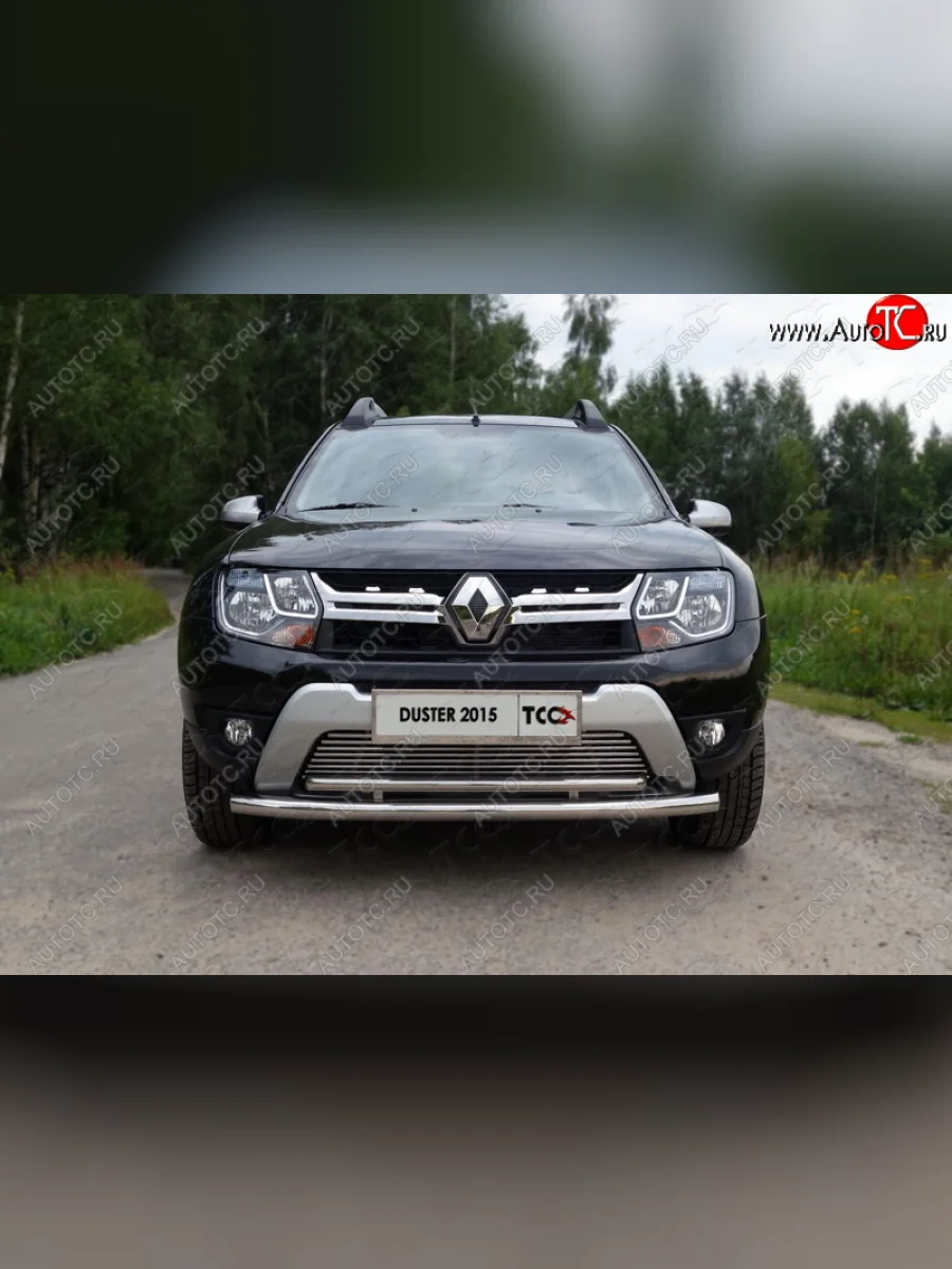 Защита переднего бампера нижняя двойная 60,3*42,4 мм ТСС Тюнинг Renault Duster HS рестайлинг (2015-2021) (нержавейка)  в Керчи Республика Крым