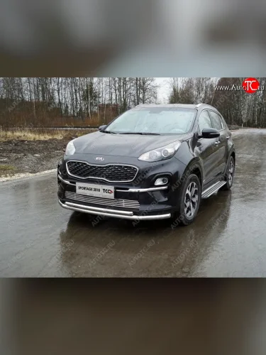 Защита переднего бампера нижняя двойная 60,3*42,4 мм ТСС Тюнинг (нержавейка) KIA Sportage  4 QL (2018-2022) рестайлинг