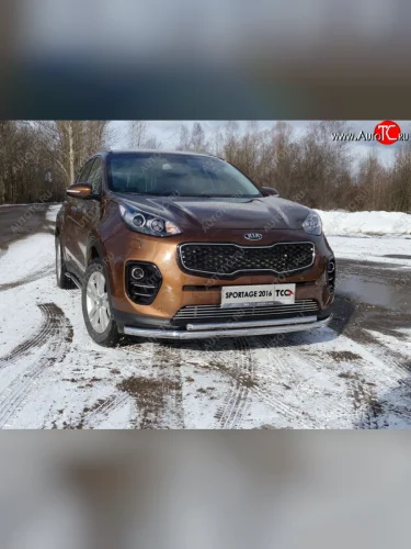 Защита переднего бампера нижняя двойная 60,3*42,4 мм ТСС Тюнинг (нержавейка) KIA Sportage  4 QL (2016-2018) дорестайлинг