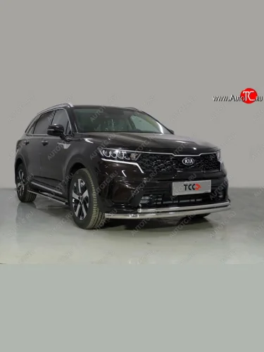 Защита переднего бампера нижняя двойная 60,3*42,4 мм ТСС Тюнинг (нержавейка) KIA Sorento MQ4 (2020-2022)