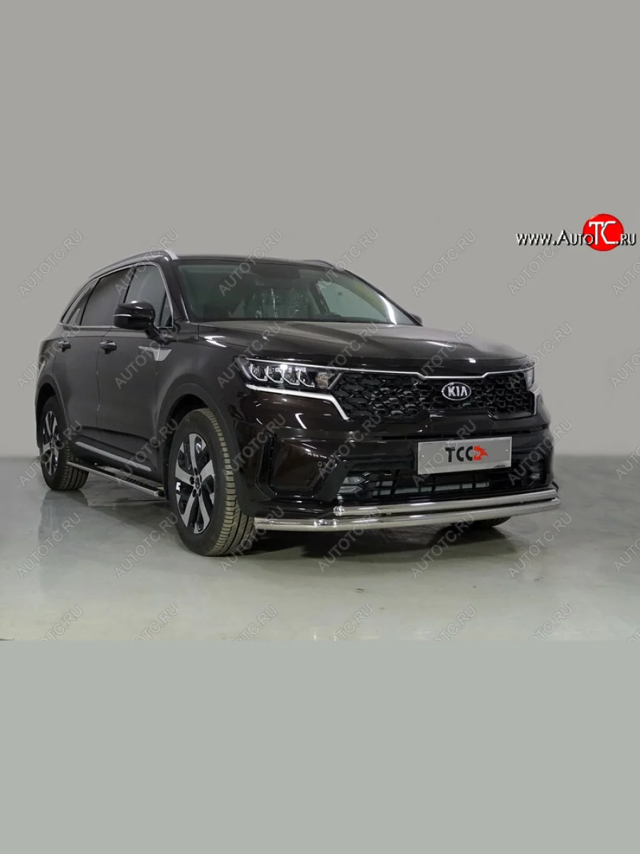 Защита переднего бампера нижняя двойная 60,3*42,4 мм ТСС Тюнинг KIA Sorento MQ4 (2020-2022) (нержавейка)  в Керчи Республика Крым