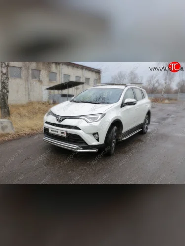 Защита переднего бампера нижняя двойная 60,3*42,4 мм ТСС Тюнинг (нержавейка) Toyota RAV4  XA40 (2015-2019) 5 дв. рестайлинг