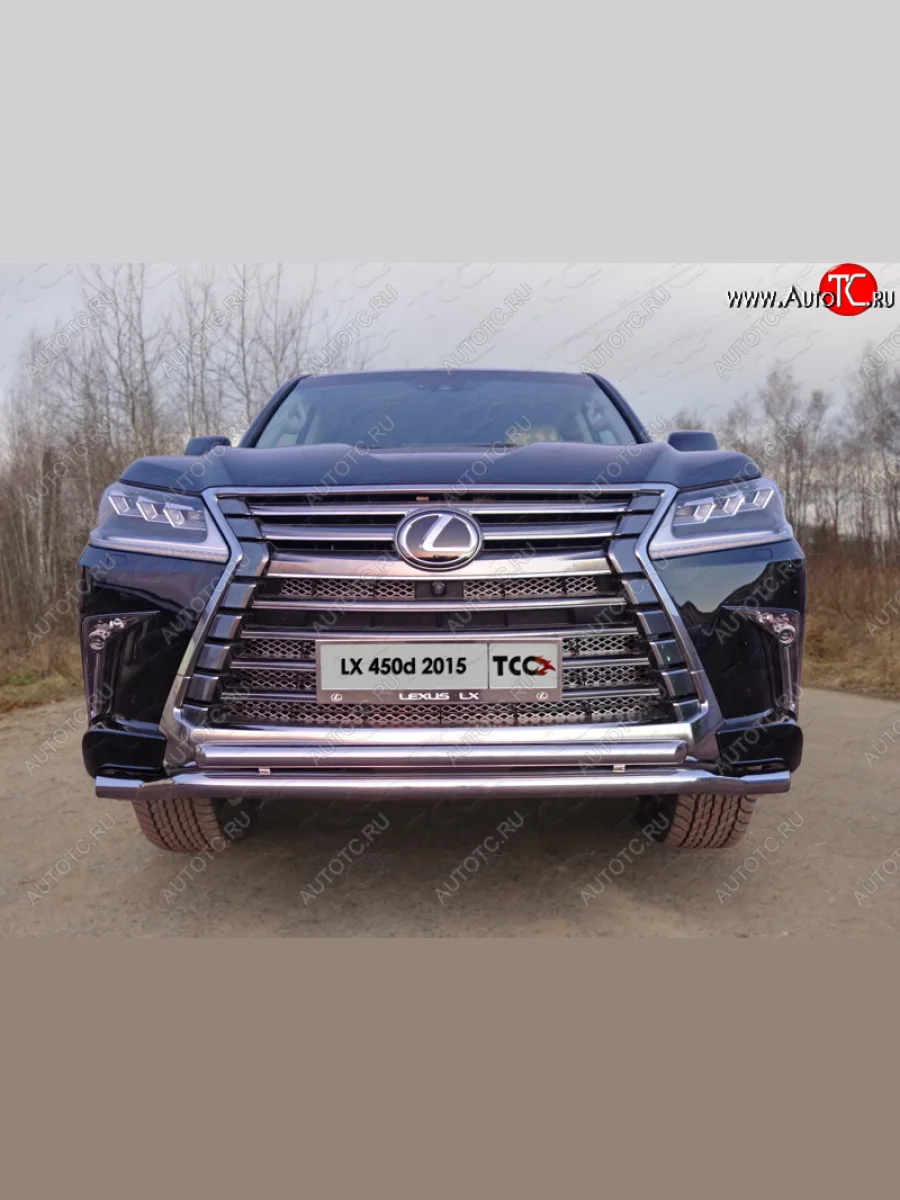 Защита переднего бампера нижняя двойная 60,3*50,8 мм кроме F-Sport ТСС Тюнинг Lexus LX570 J200 2-ой рестайлинг (2015-2022) (нержавейка)  в Самаре Самарской области