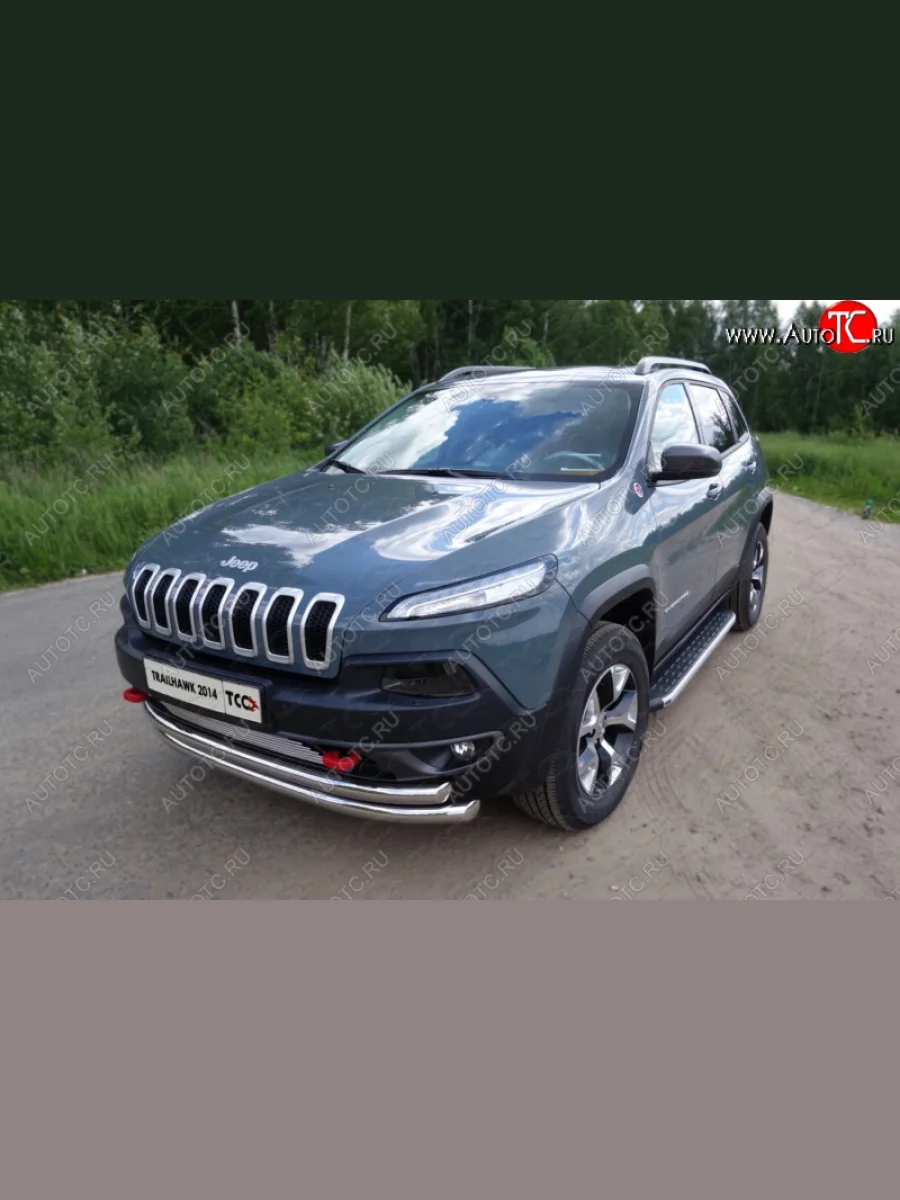 Защита переднего бампера (Trailhawk, двойная 60,3/60,3 мм) ТСС Тюнинг Jeep Cherokee KL дорестайлинг (2014-2017) (нержавейка)  в Воронеже Воронежской области