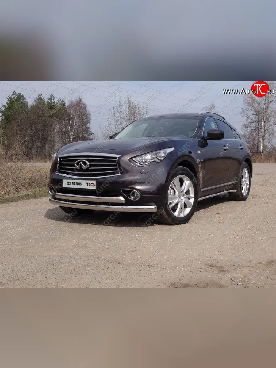Защита переднего бампера нижняя двойная 75*75 мм ТСС Тюнинг INFINITI Q70 Y51 рестайлинг (2015-2018) (нержавейка)  в Самаре Самарской области