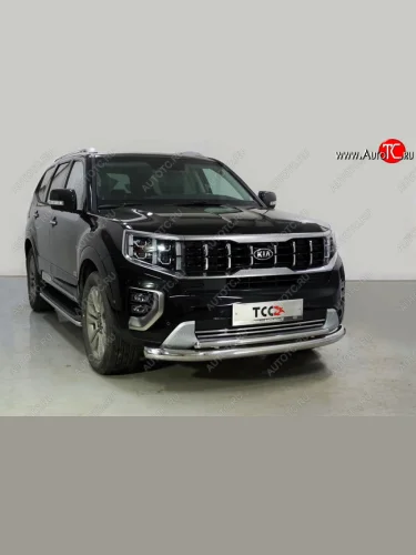 Защита переднего бампера нижняя двойная 76,1*42,2 мм ТСС Тюнинг (нержавейка) KIA Mohave HM2 (2019-2022)