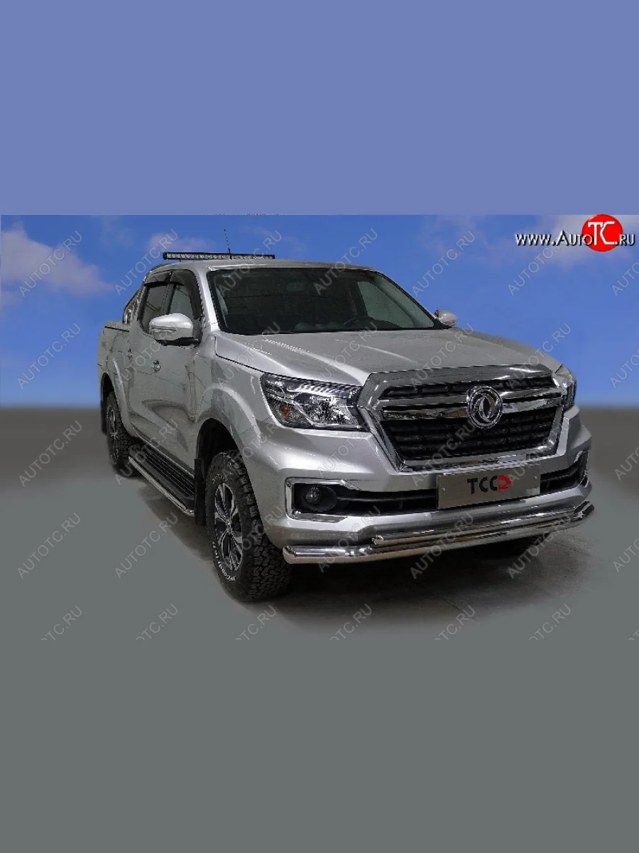 Защита переднего бампера нижняя двойная 76,1*42,2 мм ТСС Тюнинг Dong Feng DF6 пикап (2022-2025) (нержавейка)  с доставкой в г. Керчь