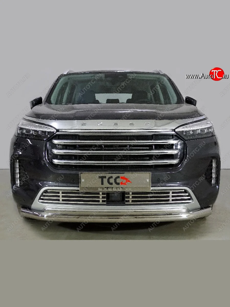 Защита переднего бампера нижняя двойная 76,1*42,2 мм ТСС Тюнинг EXEED VX дорестайлинг (2020-2023) (нержавейка)  в Самаре Самарской области