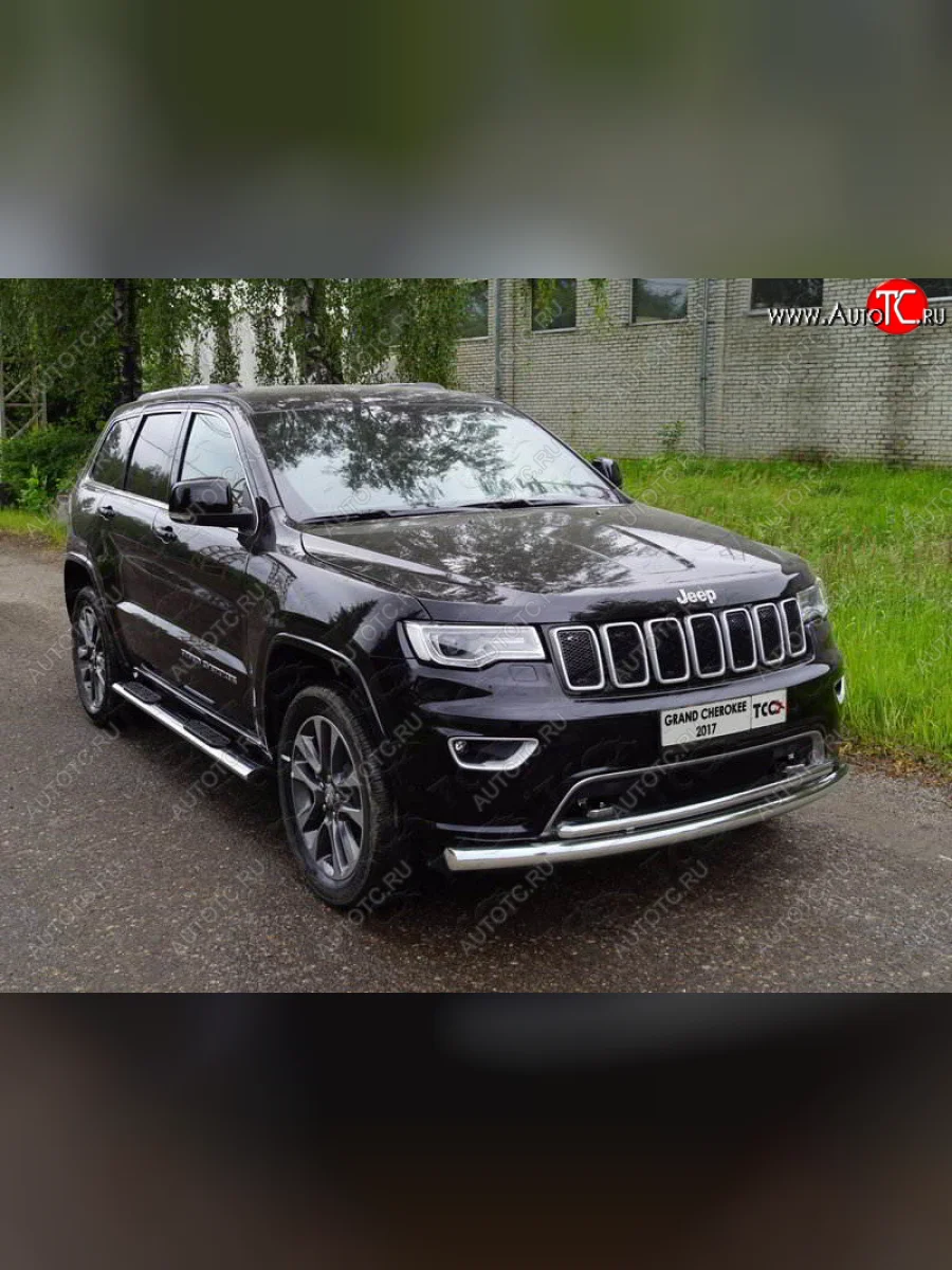 Защита переднего бампера нижняя двойная 76,1*42,2 мм ТСС Тюнинг Jeep Grand Cherokee WK2 2-ой рестайлинг (2017-2022) (нержавейка)  в Самаре Самарской области