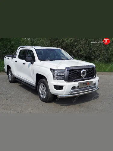 Защита переднего бампера нижняя двойная 76,1*42,2 мм ТСС Тюнинг (нержавейка) Great Wall Poer KingKong пикап (2021-2025)