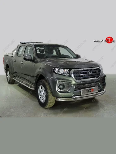 Защита переднего бампера нижняя двойная 76,1*42,2 мм ТСС Тюнинг (нержавейка) Great Wall Wingle 7 пикап (2018-2023)