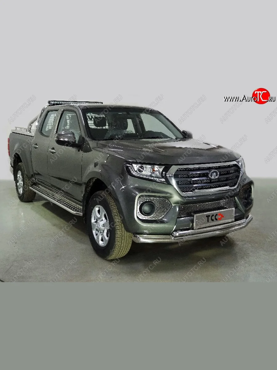 Защита переднего бампера нижняя двойная 76,1*42,2 мм ТСС Тюнинг Great Wall Wingle 7 пикап (2018-2023) (нержавейка)  в Перми Пермском крае