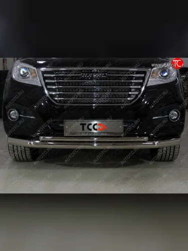 Защита переднего бампера нижняя двойная 76,1*42,2 мм ТСС Тюнинг (нержавейка) Haval H9 1-ый рестайлинг (2017-2019)