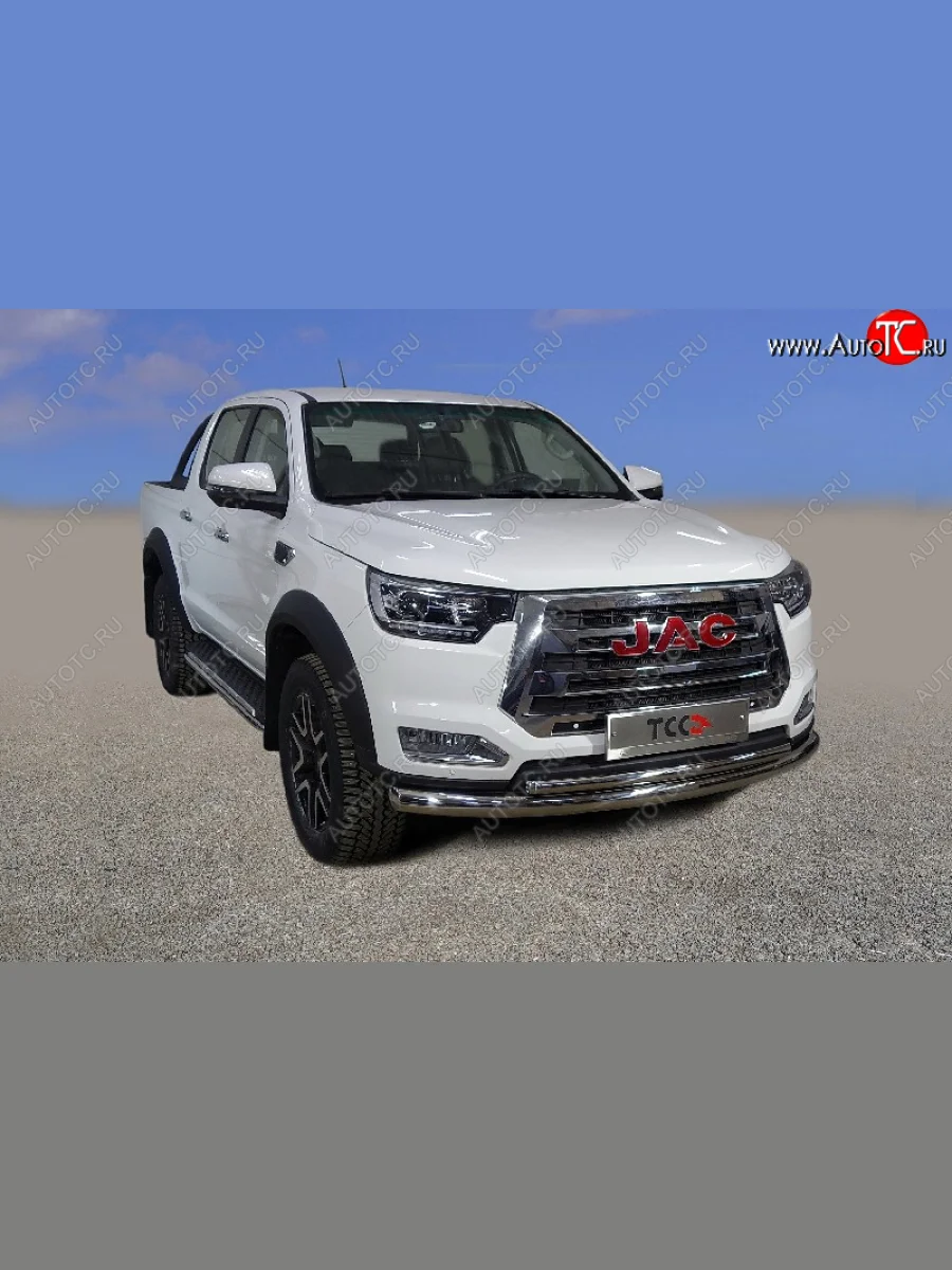 Защита переднего бампера нижняя двойная 76,1*42,2 мм ТСС Тюнинг JAC T6 пикап (2018-2024) (нержавейка)  в Керчи Республика Крым