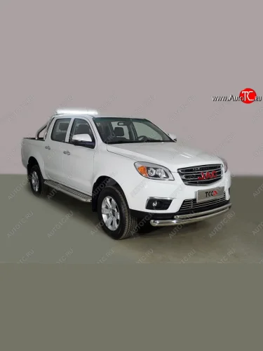 Защита переднего бампера нижняя двойная 76,1*42,2 мм ТСС Тюнинг (нержавейка) JAC T6 пикап (2018-2024)