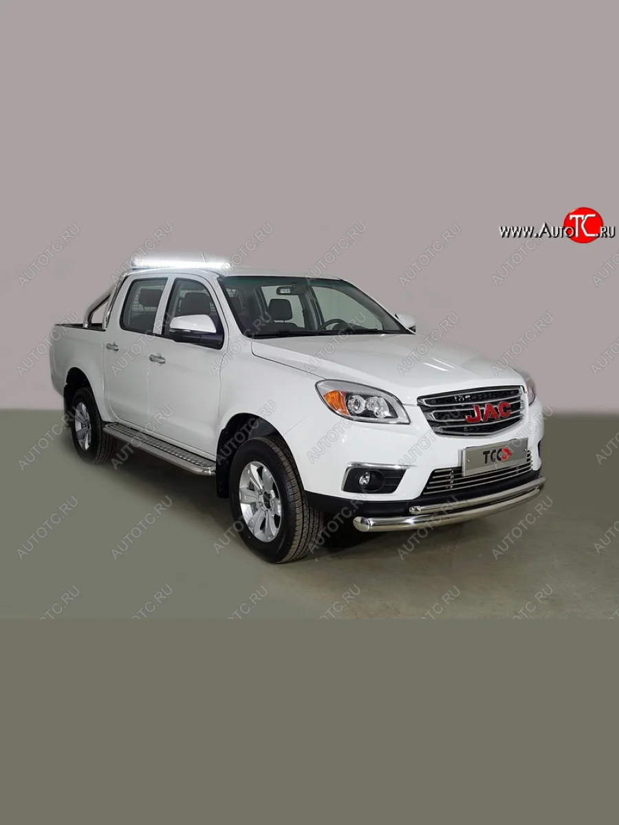 Защита переднего бампера нижняя двойная 76,1*42,2 мм ТСС Тюнинг JAC T6 пикап (2018-2024) (нержавейка)  в Керчи Республика Крым