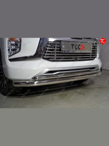 Защита переднего бампера нижняя двойная 76,1*42,2 мм ТСС Тюнинг (нержавейка) Mitsubishi Pajero Sport QF рестайлинг (2019-2022)