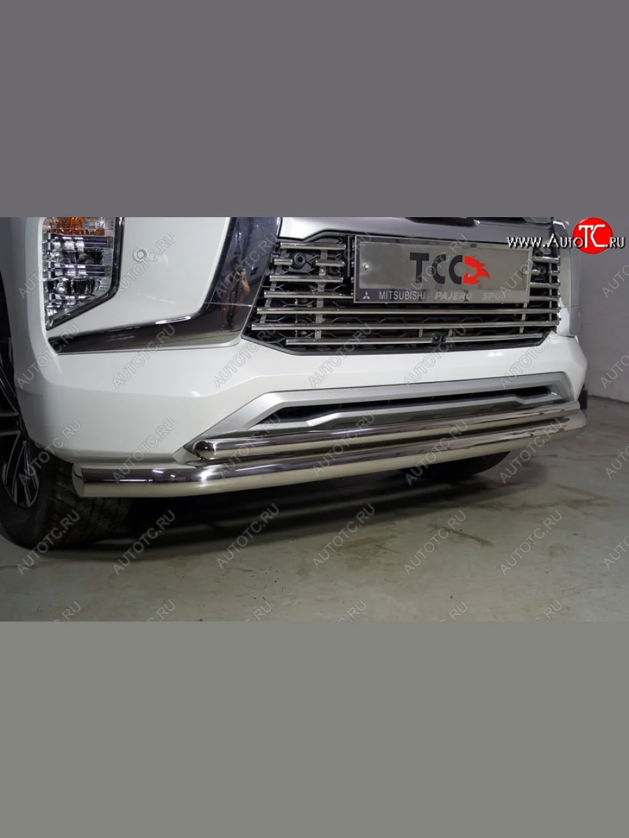 Защита переднего бампера нижняя двойная 76,1*42,2 мм ТСС Тюнинг Mitsubishi Pajero Sport QF рестайлинг (2019-2022) (нержавейка)  в Воронеже Воронежской области