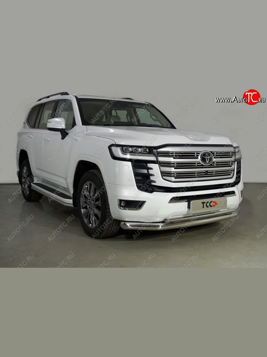 Защита переднего бампера нижняя двойная 76,1*42,4 мм ТСС Тюнинг Toyota Land Cruiser J300 дорестайлинг (2021-2025) (нержавейка)  в Самаре Самарской области