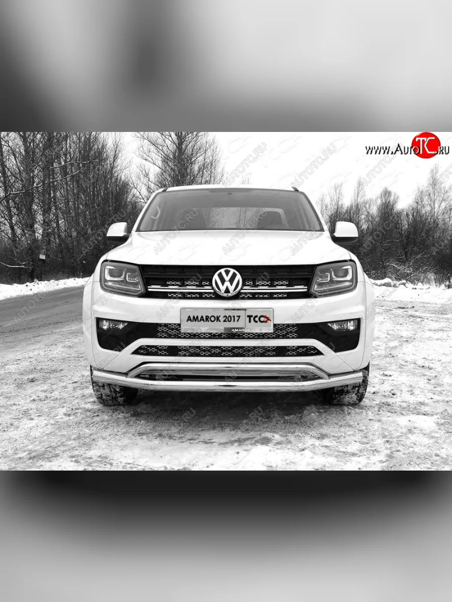 Защита переднего бампера нижняя двойная 76,1*42,4 мм ТСС Тюнинг Volkswagen Amarok рестайлинг (2016-2022) (нержавейка)  в Керчи Республика Крым