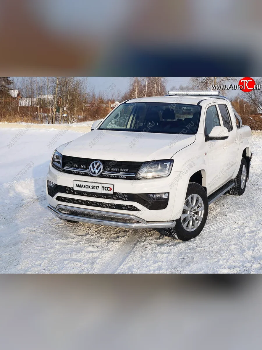 Защита передняя нижняя двойная с решеткой 76,1*42,4 мм ТСС Тюнинг Volkswagen Amarok рестайлинг (2016-2022) (нержавейка)  в Керчи Республика Крым