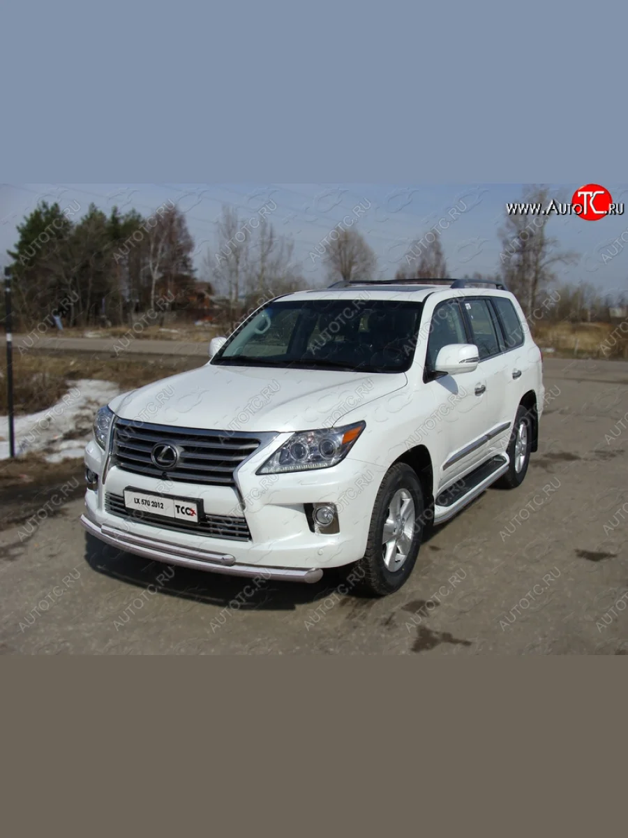 Защита передняя нижняя двойная 76,1*50,8 мм кроме F-Sport Тюнинг Lexus LX570 J200 1-ый рестайлинг (2012-2015) (нержавейка)  в Самаре Самарской области