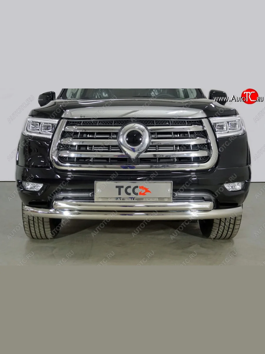 Защита передняя нижняя двойная 76,1*60,3 мм Тюнинг  Great Wall Poer (2021-2025) (нержавейка)  в Воронеже Воронежской области