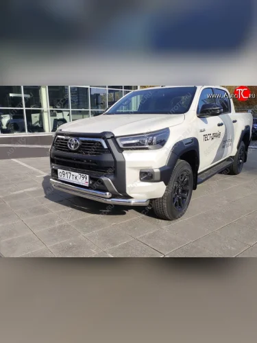 Защита передняя нижняя двойная 76,1*60,3 мм Тюнинг (нержавейка) Toyota Hilux  AN120 (2020-2025) 2-ой рестайлинг